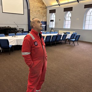 Shed Manager Barry Sutton looking round the church building about to be acquired by the Shed