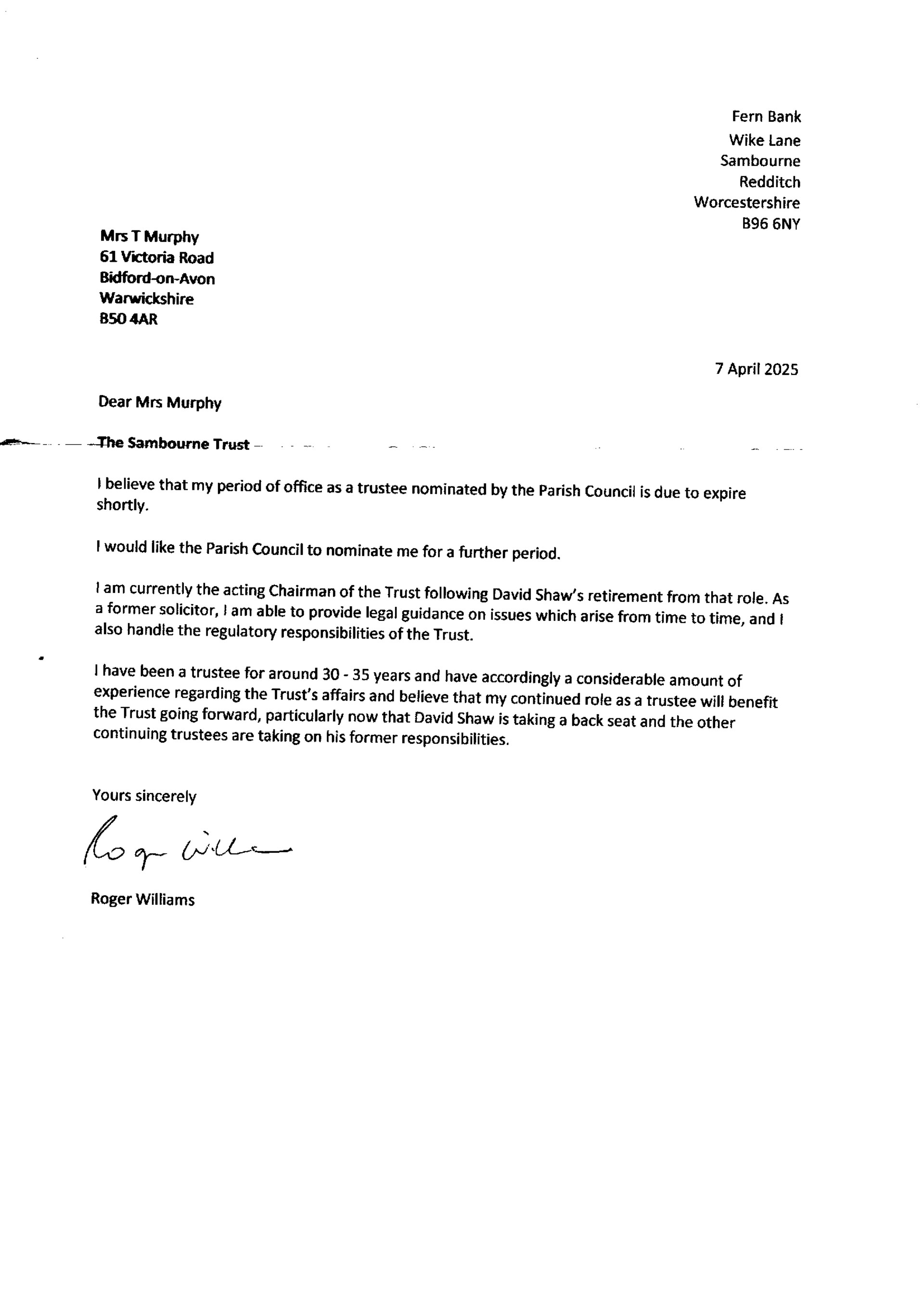 Sambourne Parish Council The Sambourne Trust
