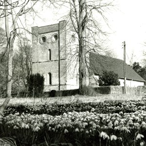 The church in snowdrop time mid to late 20thC