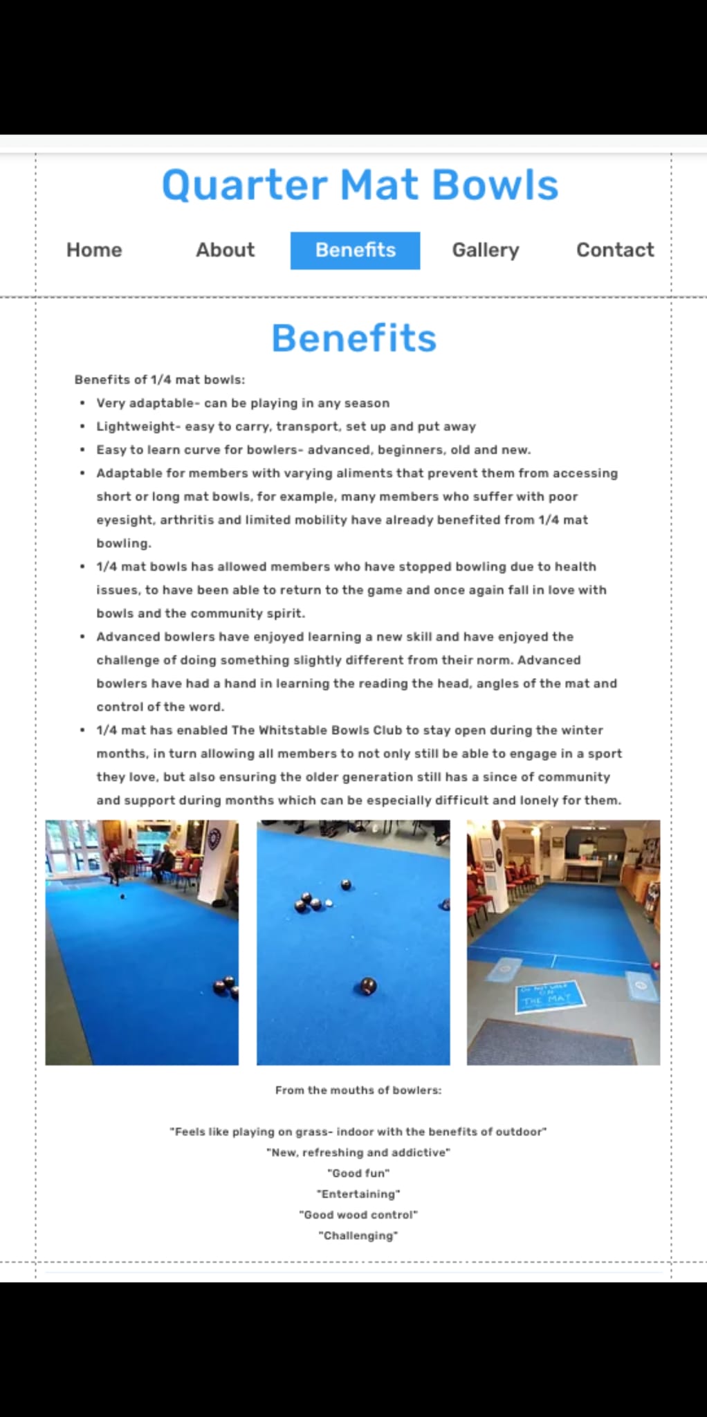 Quarter Mat Indoor Bowls Whitstable Bowling Club Whitstable Bowling